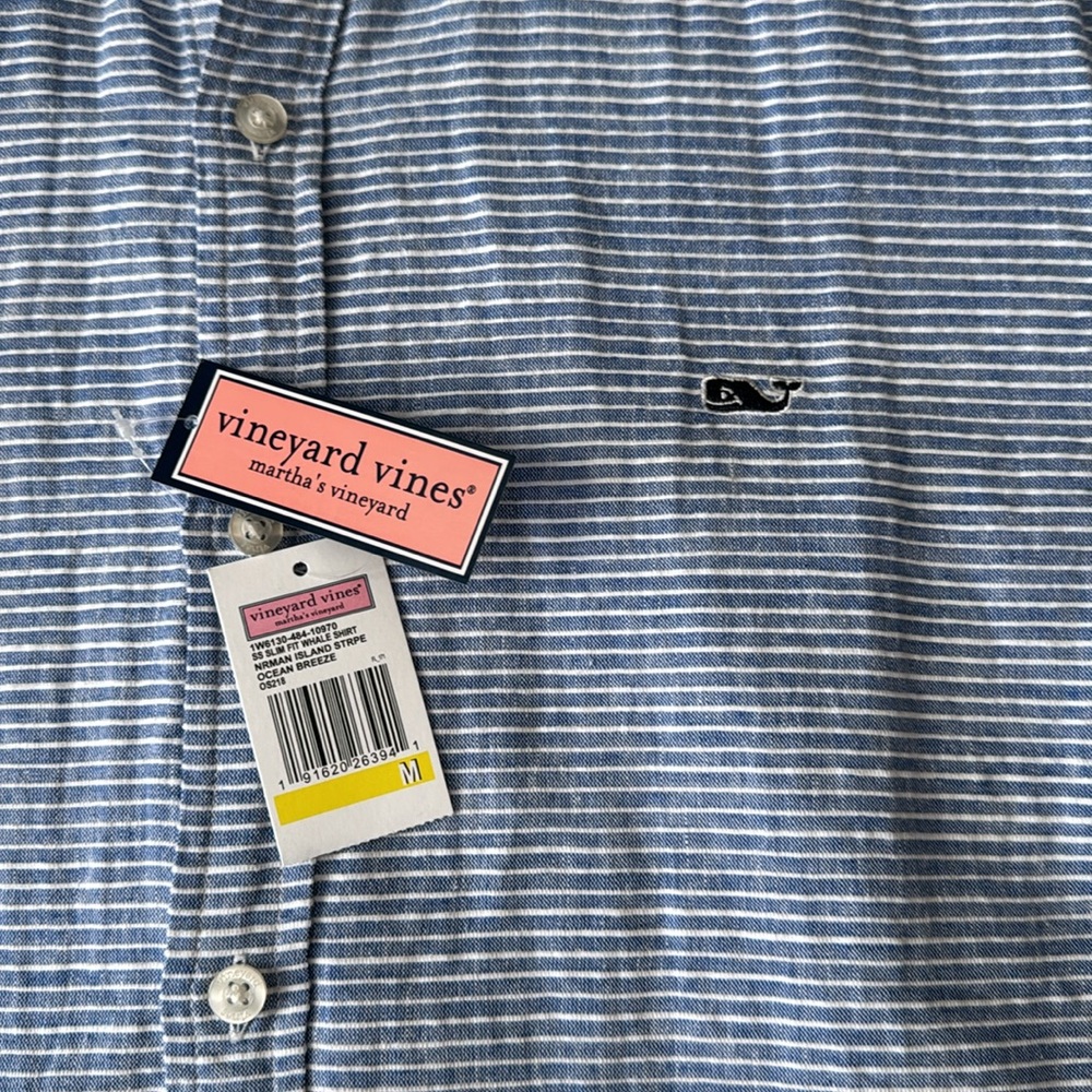 Vineyard Vines Slim Fit Linen Striped Whale Shirt NWT - Picture 2 of 6